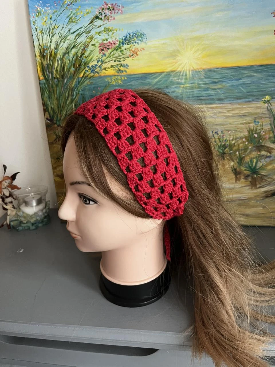 Bandeau Serre tête Headband Stirnband Hoofdband Venda Coton Rouge Taille unique – photo 2
